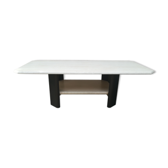 Low table in travertine and aluminium