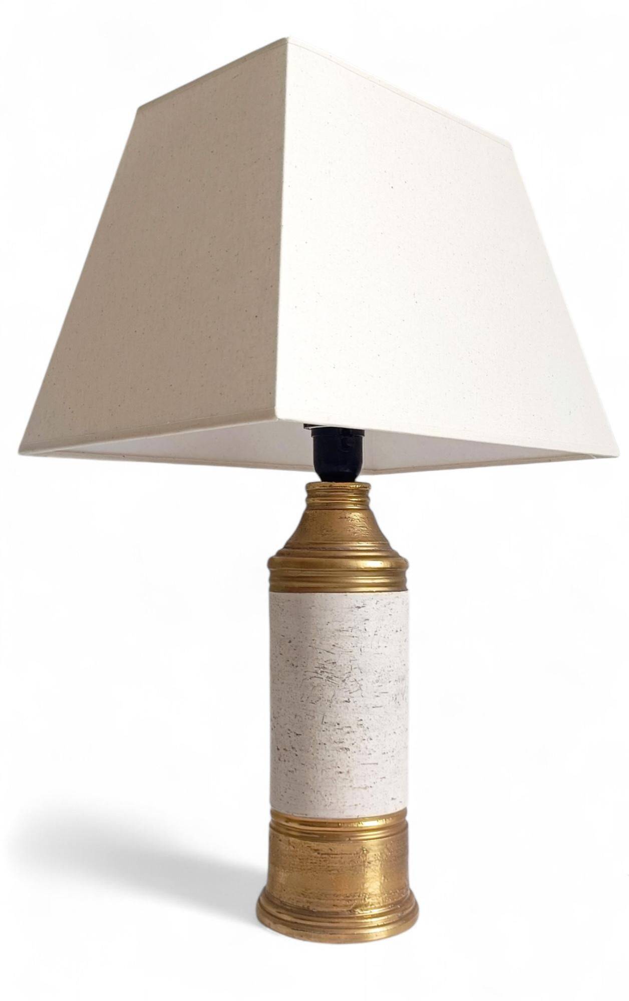 Bitossi Ceramic Table Lamp by Aldo Londi, Gold/Cream, Italy, 1970s