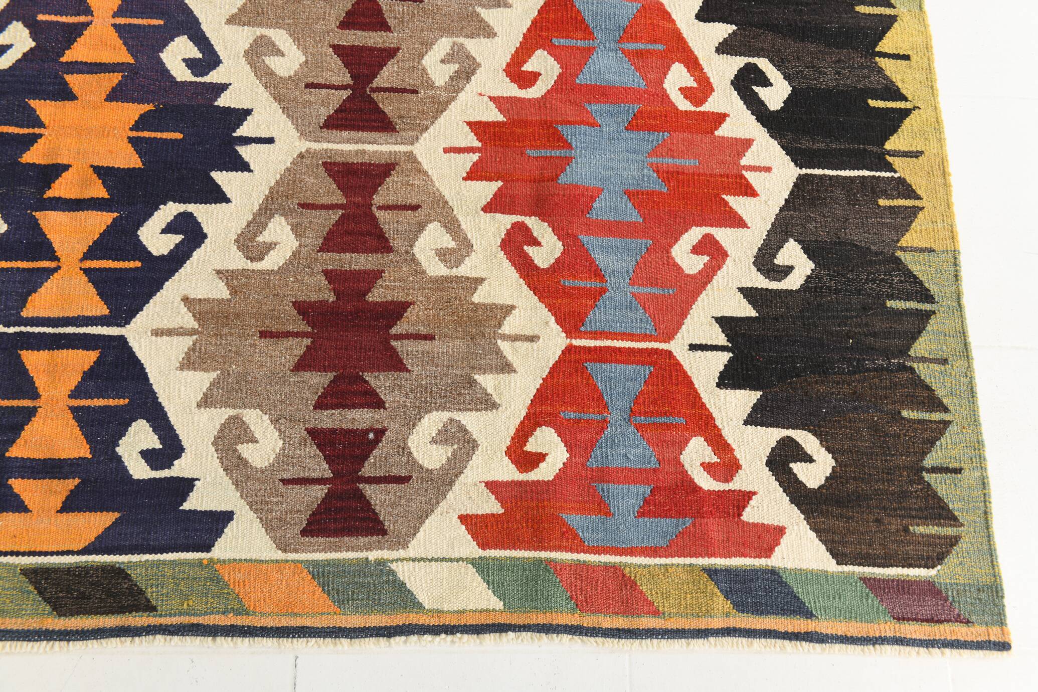 8x12 Multicolor Geometric Vintage Kilim Rug, 252x361Cm