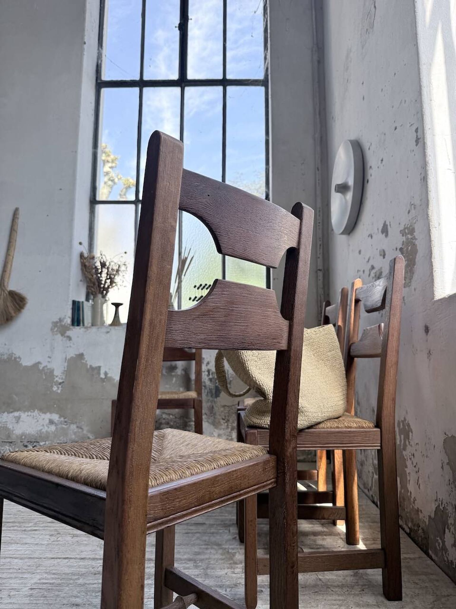 Set 4 chaises rustiques chêne De puydt, Belgique 1970
