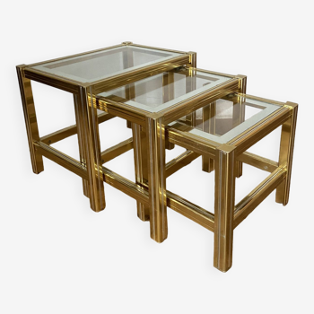 70s designer nesting tables in metal and glass