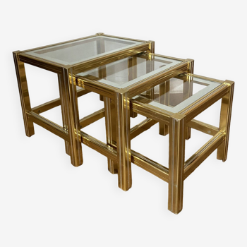 Tables gigognes design années 70 métal et verre