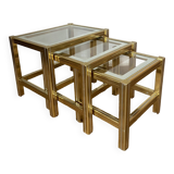 70s design nesting tables in metal and glass