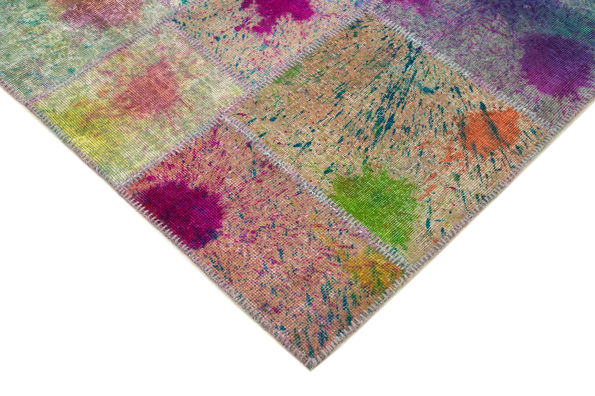 Handmade turkish overdyed 205 cm x 302 cm multicolor patchwork carpet