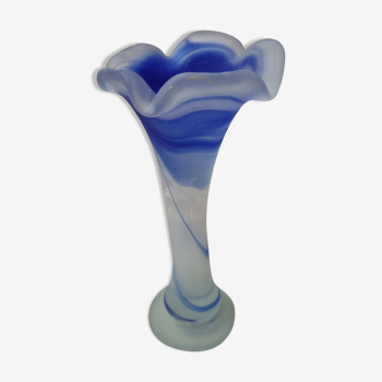 Blue stretched glass tulip vase