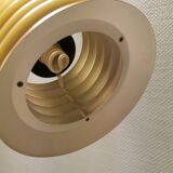 Hanging lamp in gold-colored aluminum with many layers of shades.