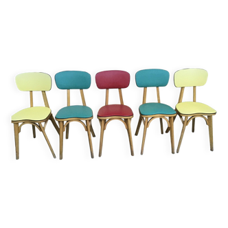 Lot de 5 chaises de bistrot colorées