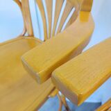 Ensemble de 4 chaises hautes de bar vintage en bois courbé avec accoudoirs / Couleur bois naturel