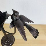 Bougeoir brutaliste fer forgé aux oiseaux