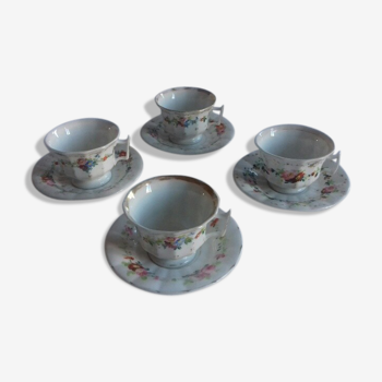 Lot of 4 cups and 4 porcelain saucers "old Paris"