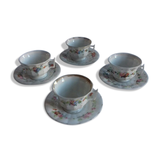 Lot de 4 tasses  et 4 soucoupes en  porcelaine  " vieux Paris  "