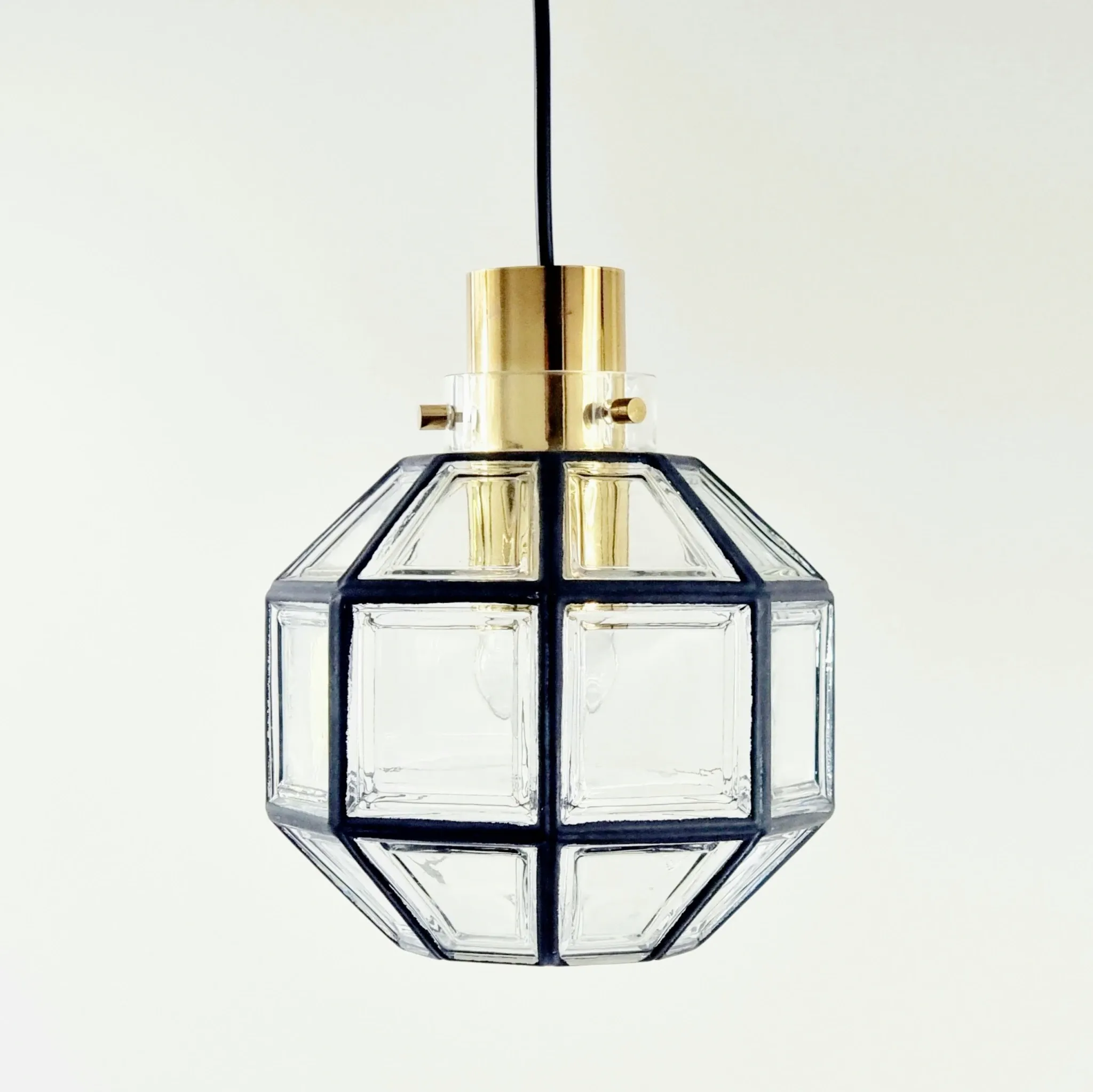 Pair of Mid-Century Glass & Brass Ceiling Lights from Limburg, 1970s