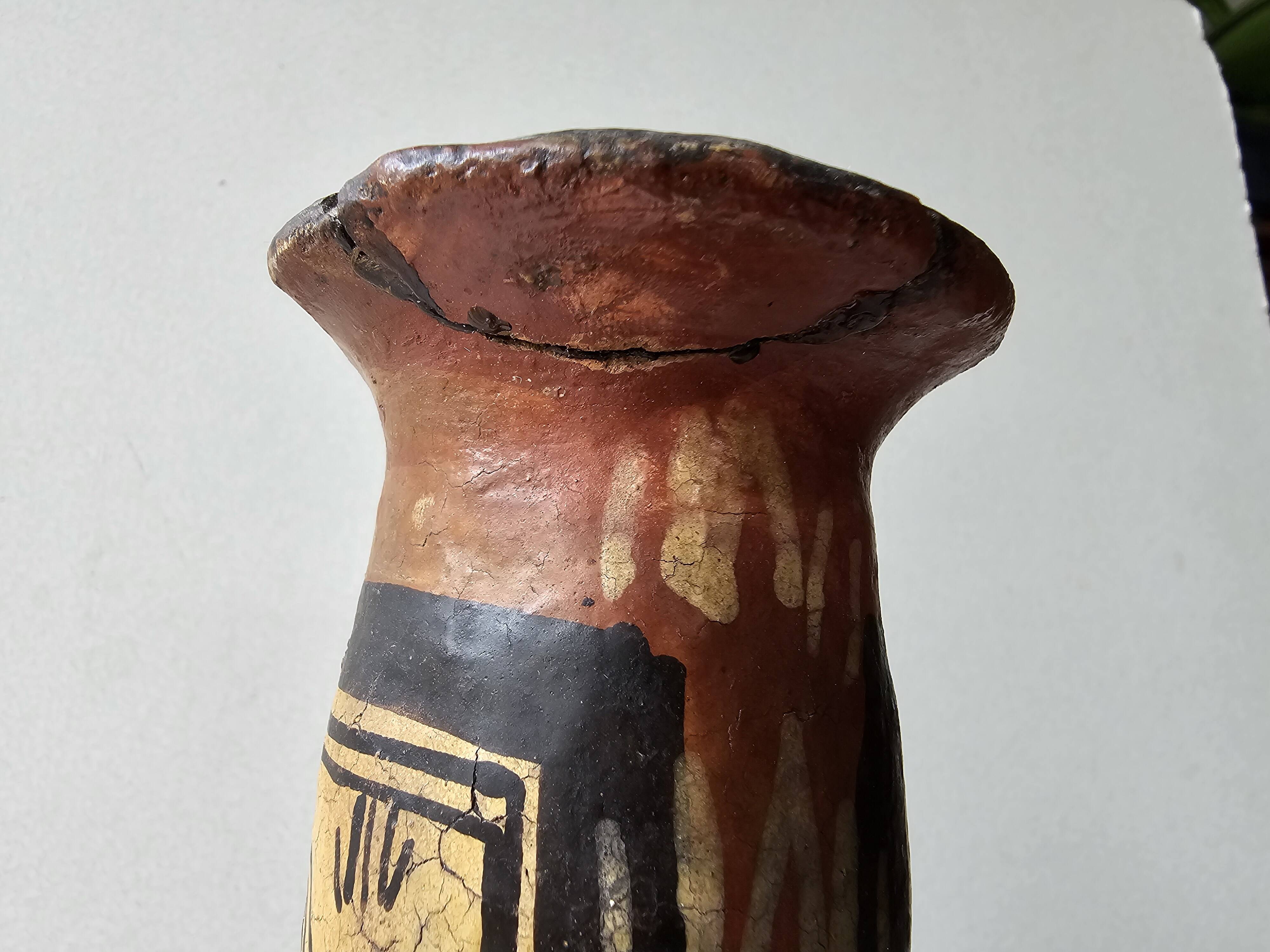 Kabyle Algerian pottery jar vase with polychrome geometric decorations