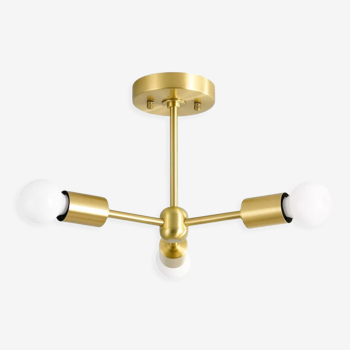 Antique Brass 3-Light Semi Flush Ceiling Light Fixture - Brushed Gold