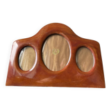 Cadre triple ancien art déco en bois d'acajou 22 x 29 cm verre convexe