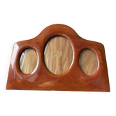 Antique art deco  mahogany wooden triple  frame 22 x 29 cm  convex glass