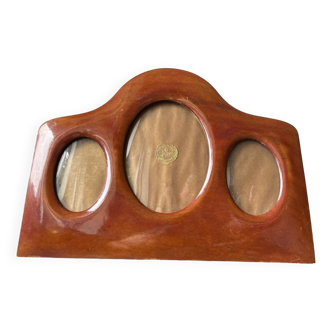 Antique art deco  mahogany wooden triple  frame 22 x 29 cm  convex glass