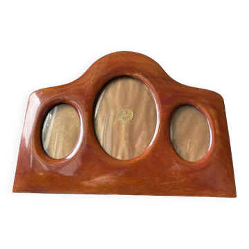 Antique art deco  mahogany wooden triple  frame 22 x 29 cm  convex glass