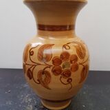 Beige ceramic vase with vintage brown flower decor