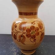 Vase céramique beige décor fleurs marron vintage