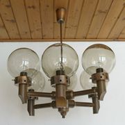 Lustre 6 lumières vintage en bois
