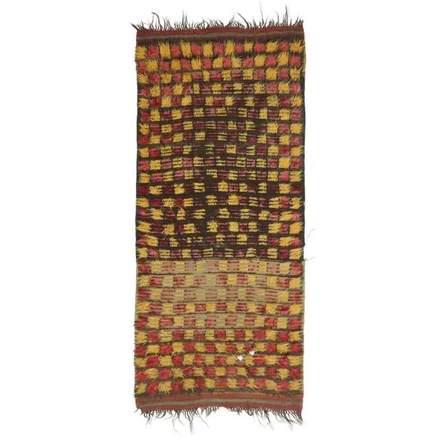 Vintage Turkish Hand-Knotted Wool Cotton Yellow Kilim Runner Rug 136x307