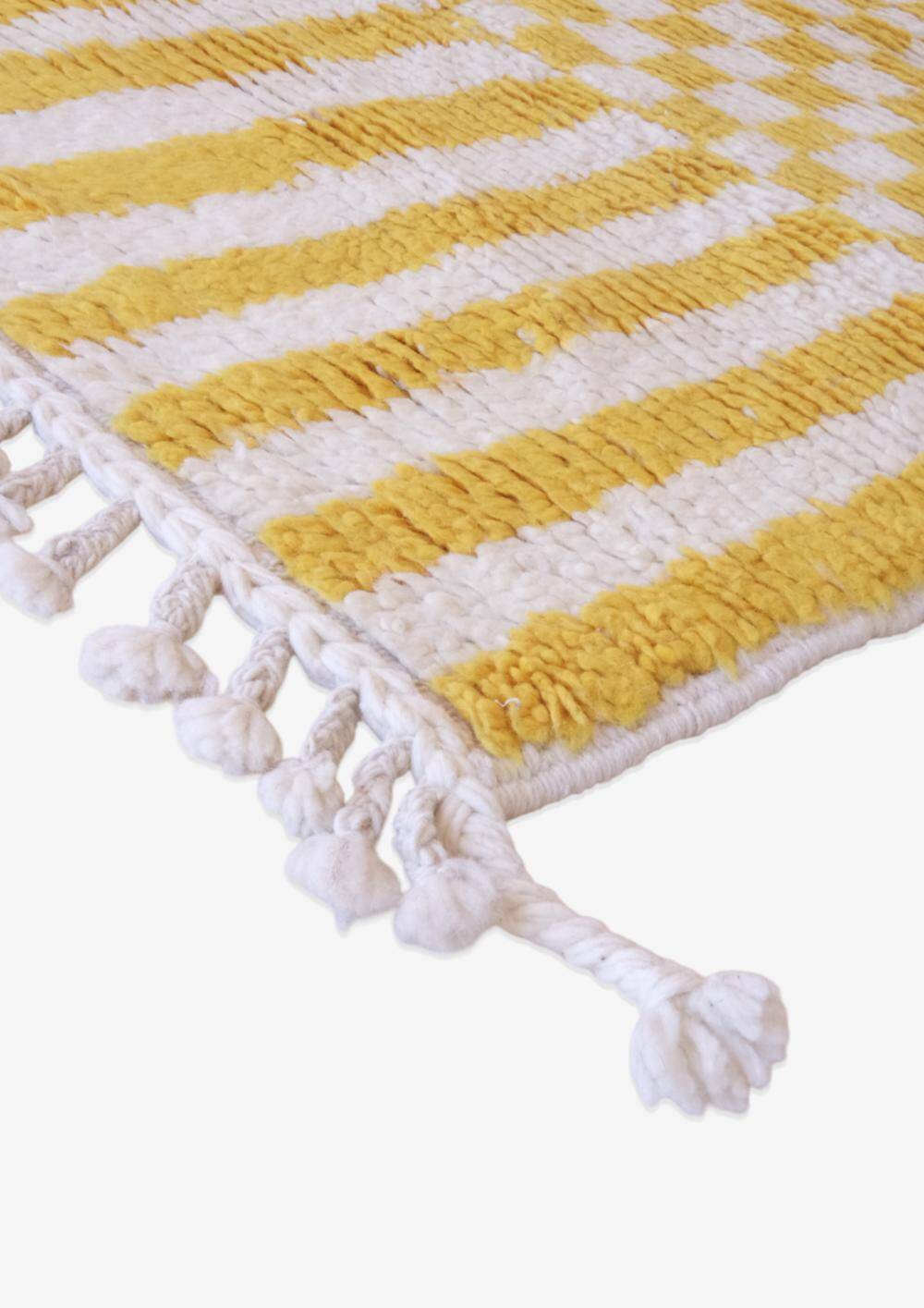 Tapis à rayure jaune et blanc - 206 x 101 cm