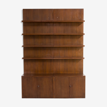 70s dark wood Swiss storage cabinet wall unit set of 2