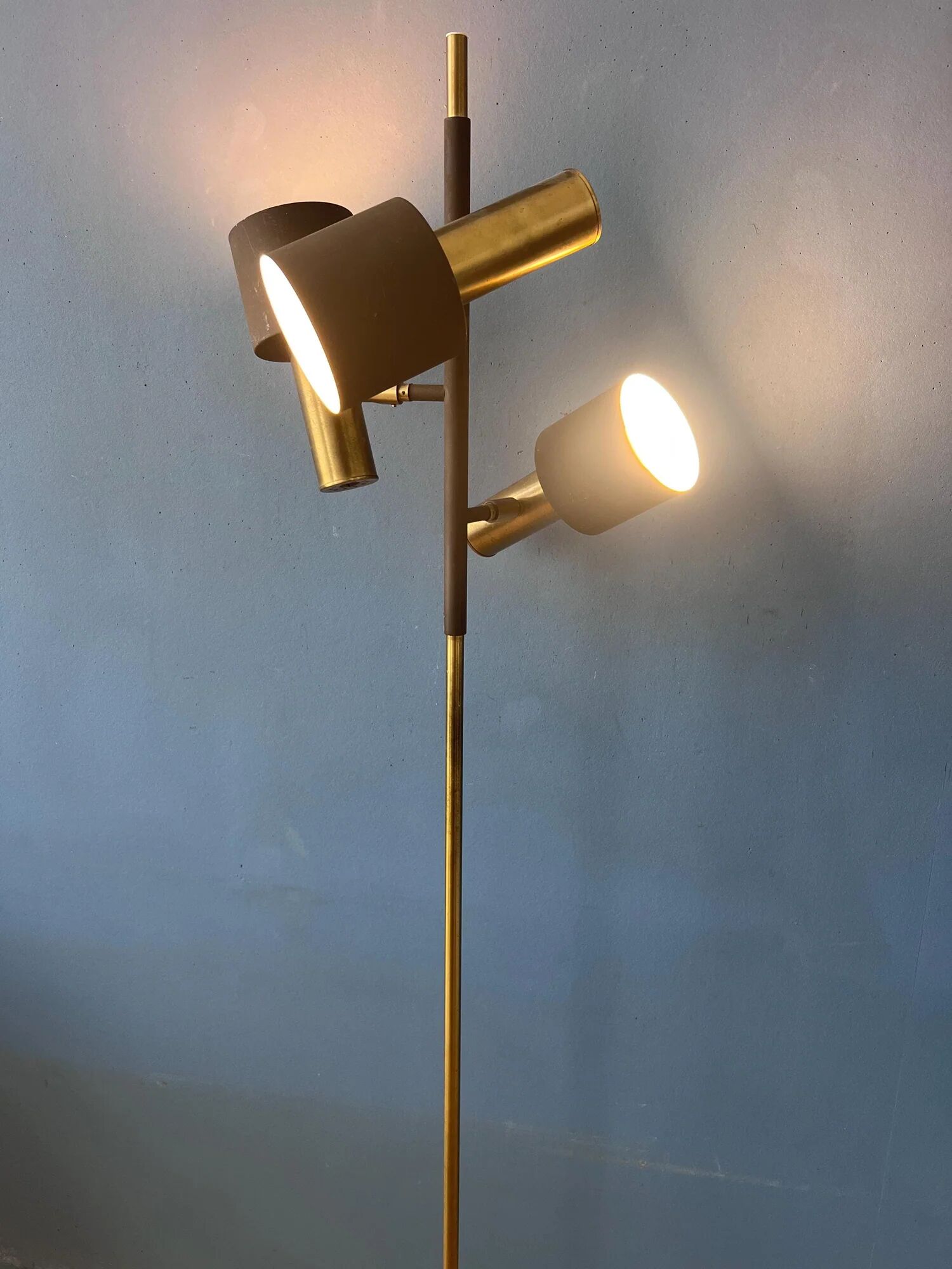 Vintage Dijkstra Space Age floor lamp, brown and chrome floor light