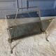 Foldable magazine holder in smoked glass and metal chrome dore 1970