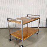 Vintage rolling side table in elm burl and chrome, 1970s