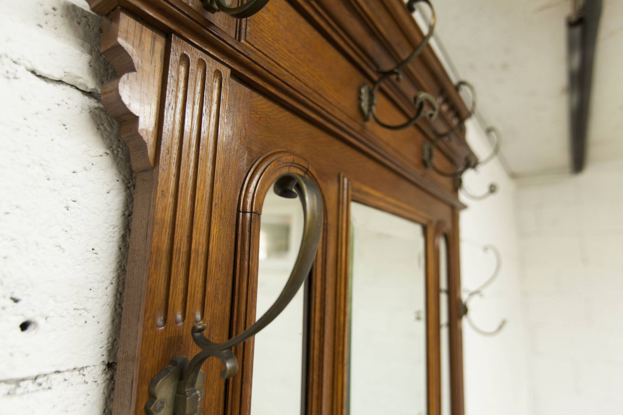 Napoleon III style walnut wardrobe, late 19th century, 3 mirrors, marble top, 8 coat hooks