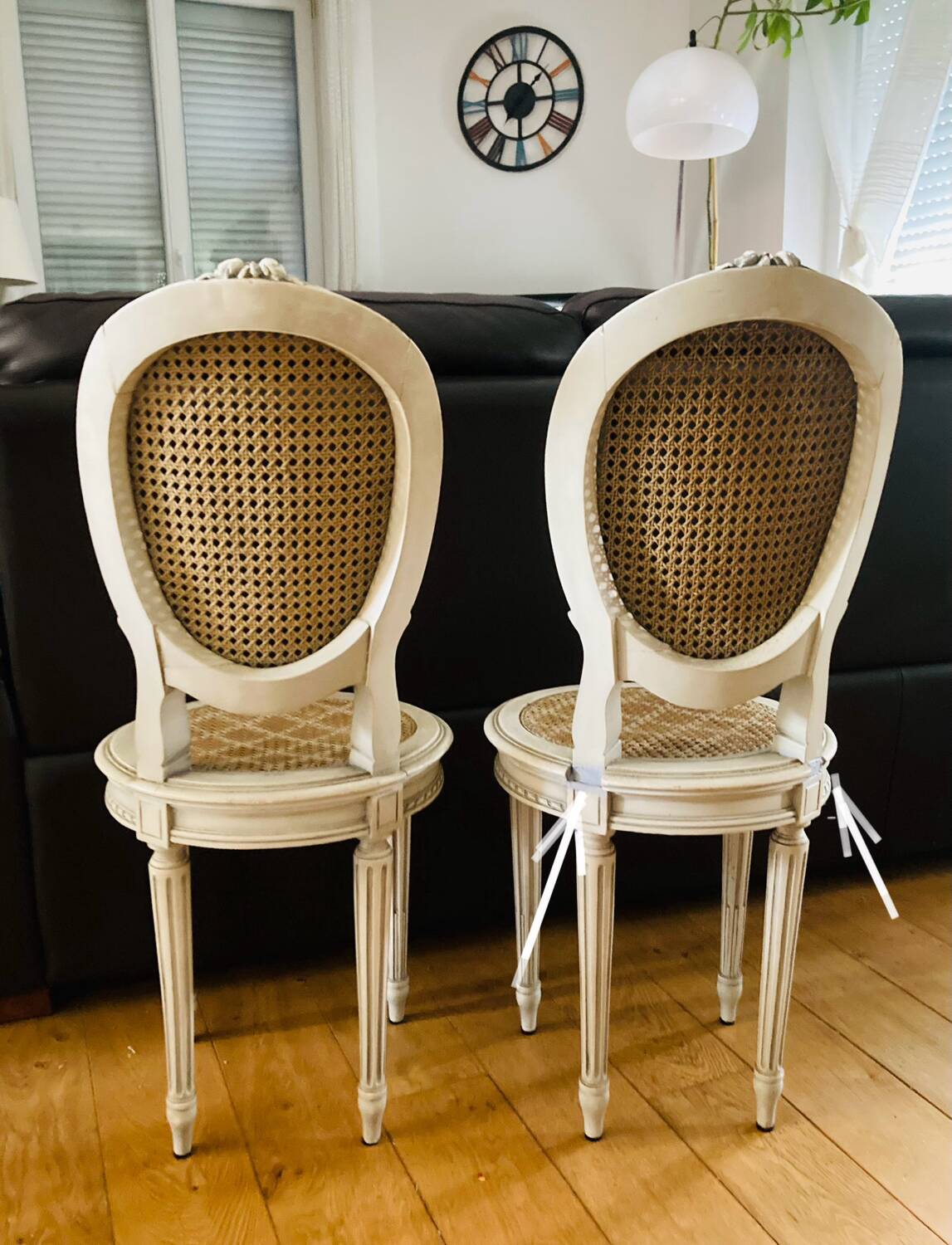 Pair of Louis XVI chairs from the late 19th century with checkerboard caning