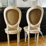 Paire de chaises Louis XVI époque fin XIXe cannages façon damiers