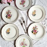 Assiettes plates dépareillées en liserets dorés