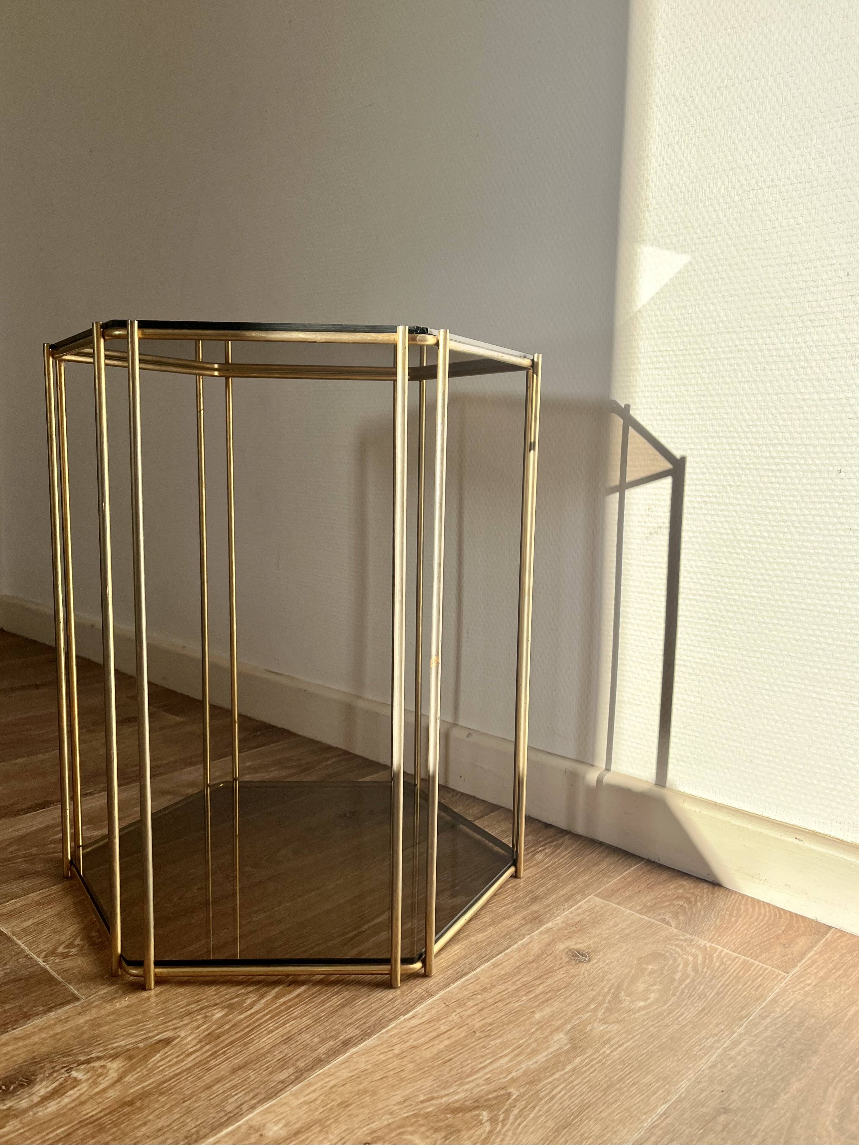 Brass and smoked glass console from the 70s