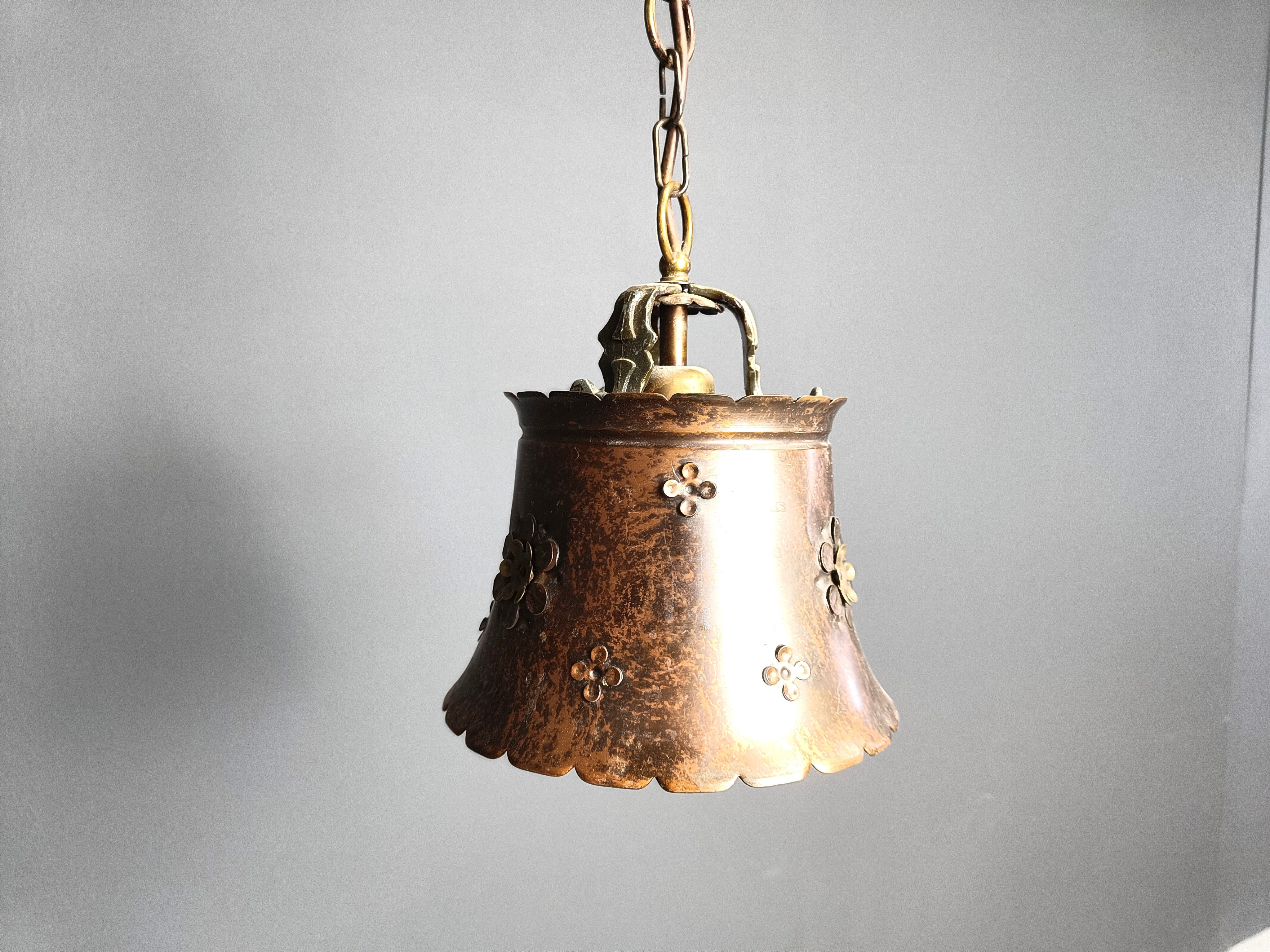 Brutalist copper pendant light, 1970s
