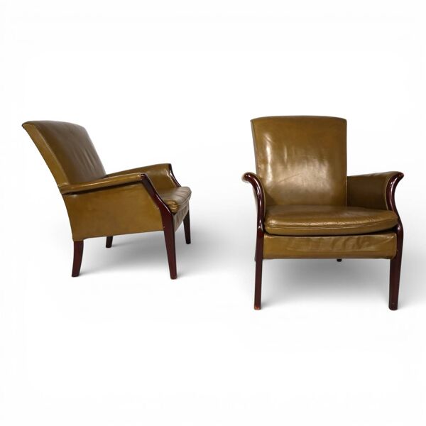 Ensemble de deux fauteuils en cuir vert mousse Froxfield par Parker Knoll, 1960.