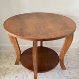 Vintage round oak coffee table with 2 trays