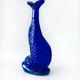 Blue glass fish vase
