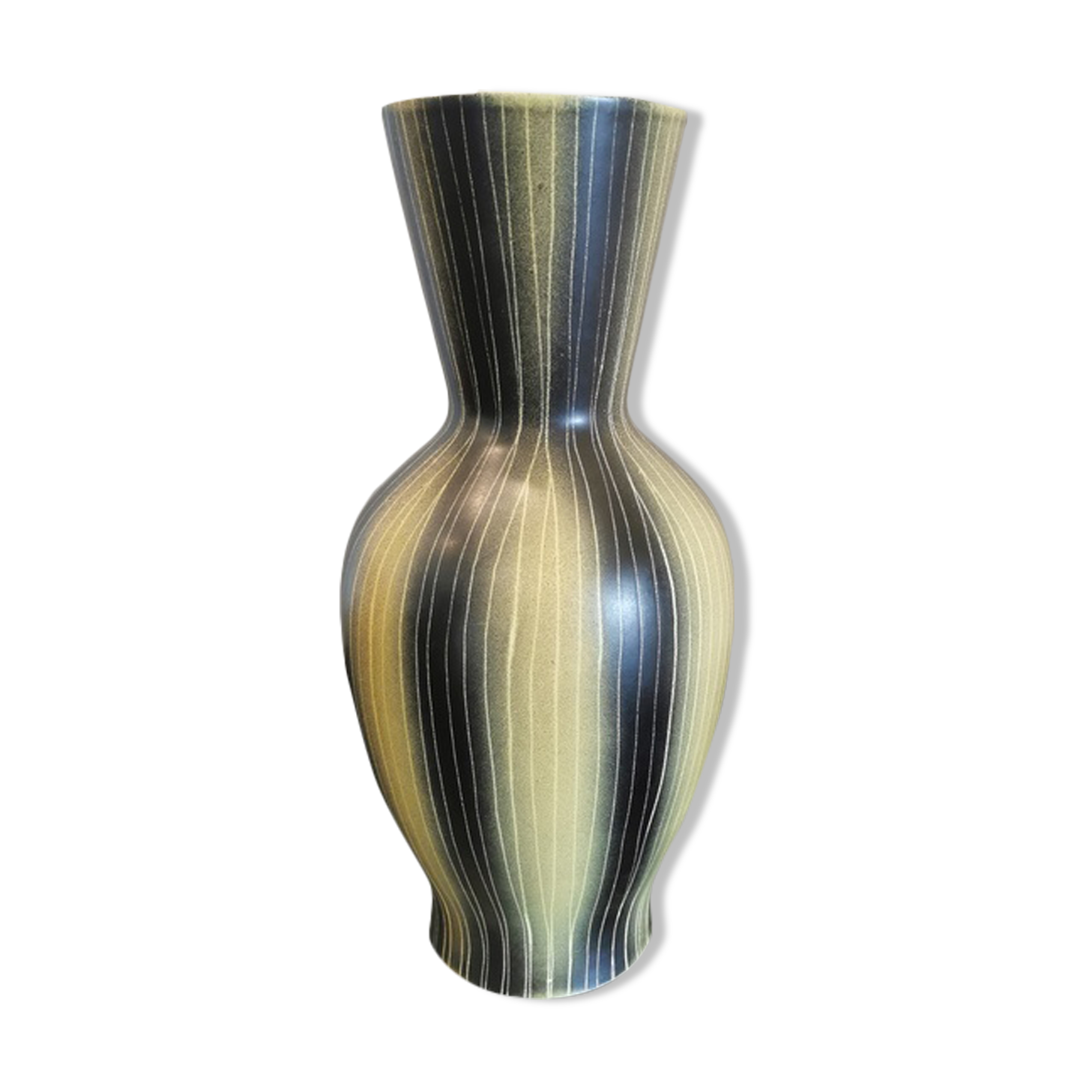 Vase céramique jaune et noir signé saint clément, années 50