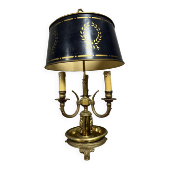 Lampe Bouillotte en bronze et laiton doré ciselé style Empire à 3 bras de lumière