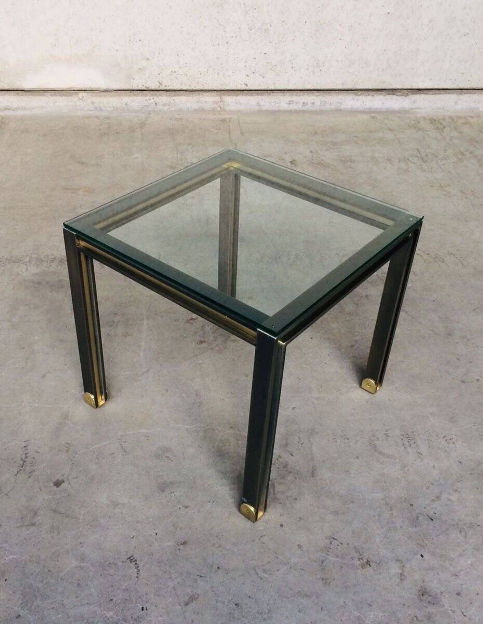 Steel and Brass Square Coffee Table, Belgium, 1980s