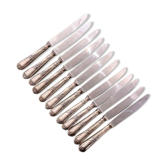 Series of 12 silver metal table knives, Ercuis Goldsmith