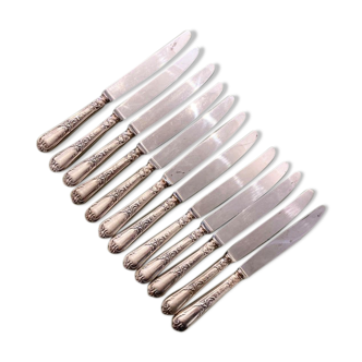 Series of 12 silver metal table knives, Ercuis Goldsmith