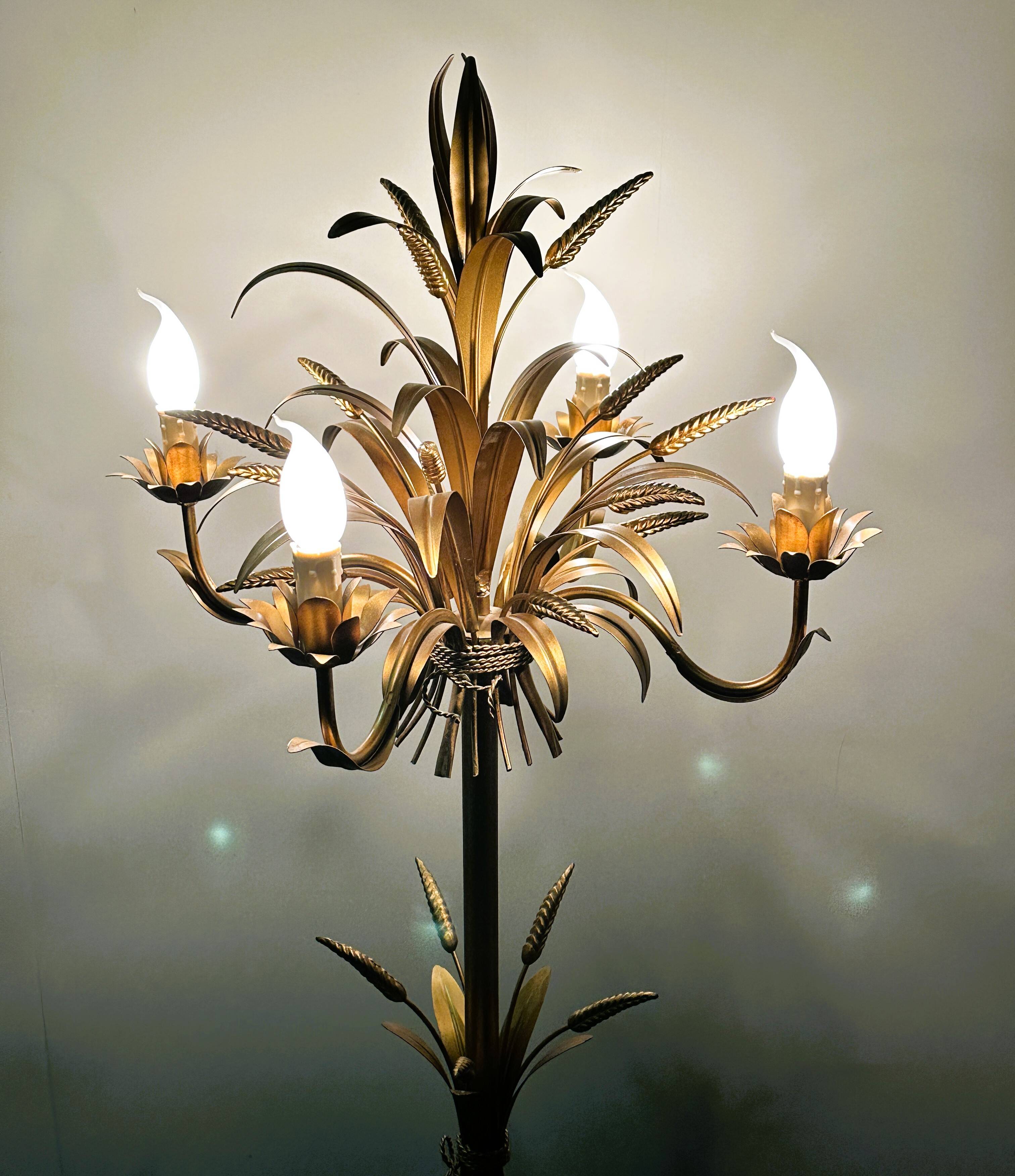 Rare Gilt Metal Sheaf of Wheat Floor Lamp by Hans Kogl, 1970s