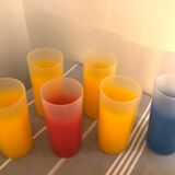 Yellow, red and frosted yellow orangeade glasses made of vintage glass