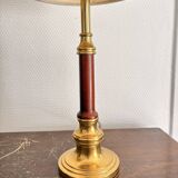 Pair of Brass-Gilded Bouillotte Lamps Vintage Wood Neo-Classical Shade
