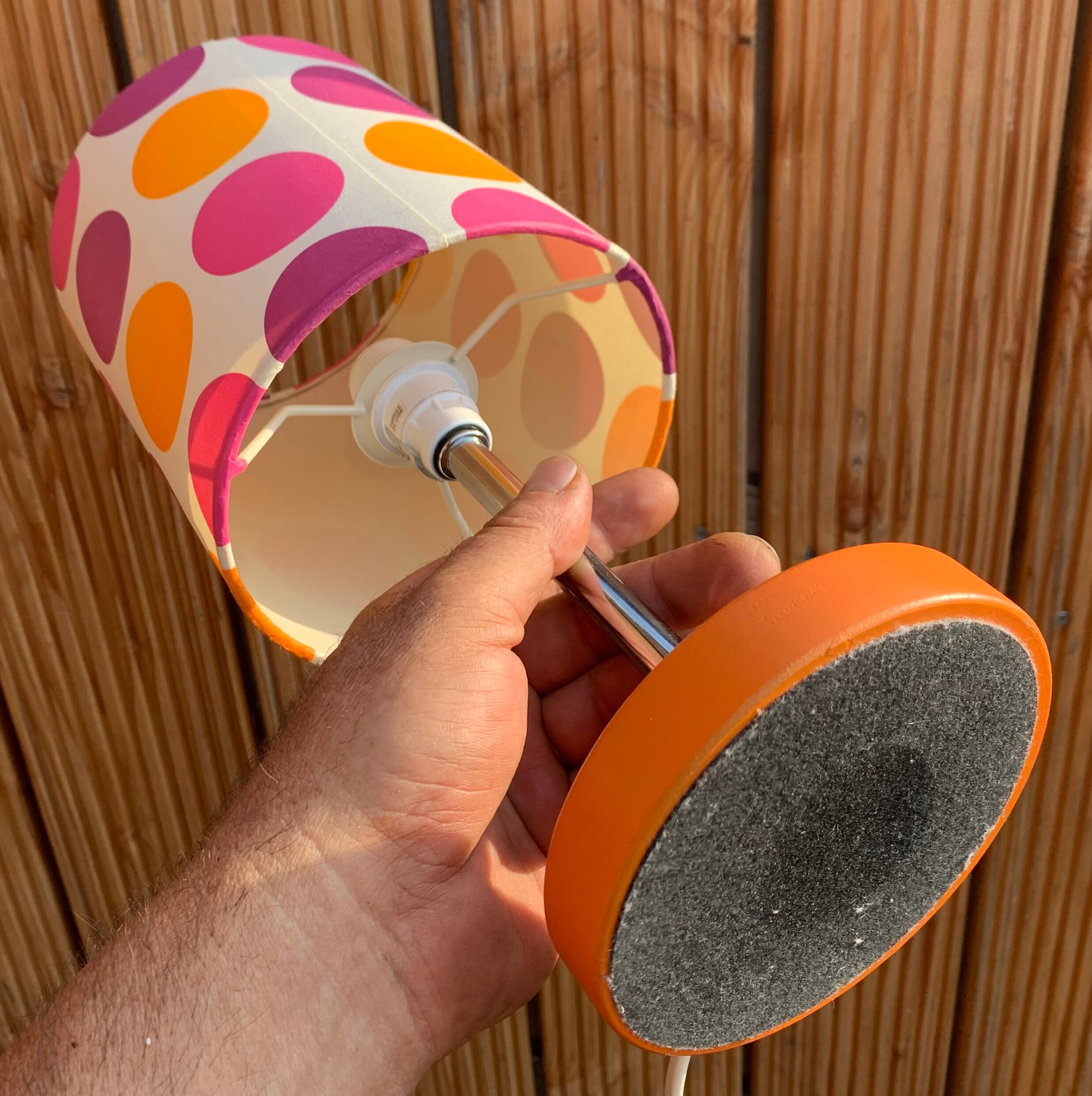 Orange chrome lamp - typical polka dot lampshade of the 1970s
