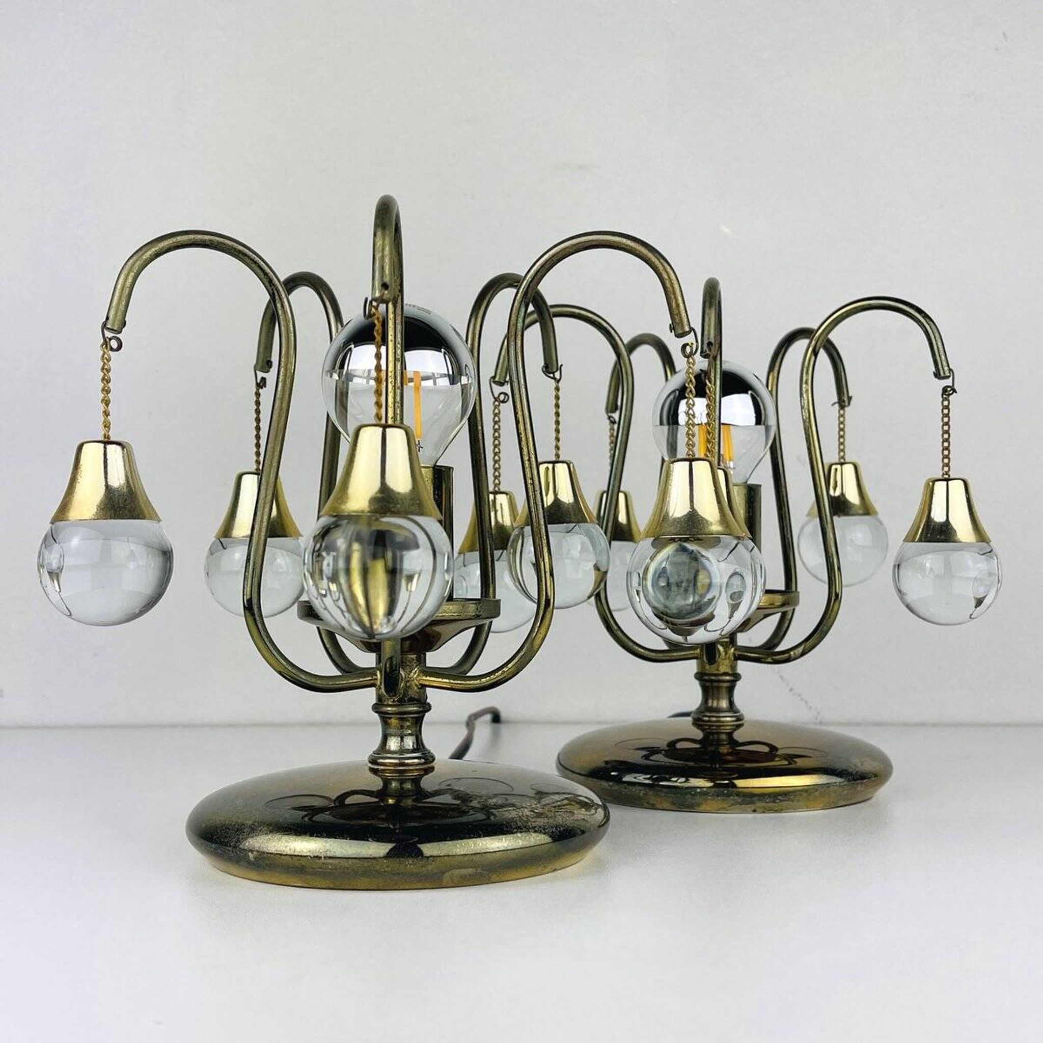 Vintage glass ball table lamps, Italy, 1960s, set of 2